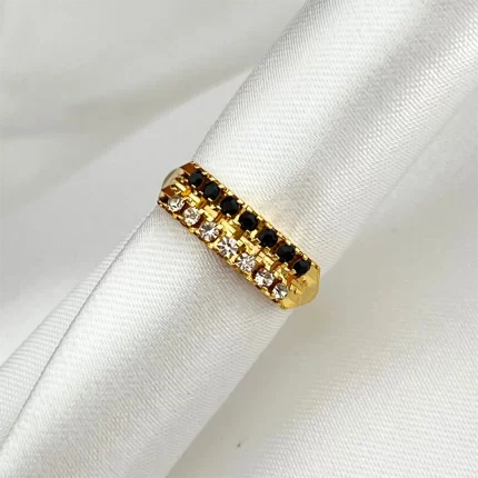 Anillo doble blanco y negro - bañado en oro 18K
